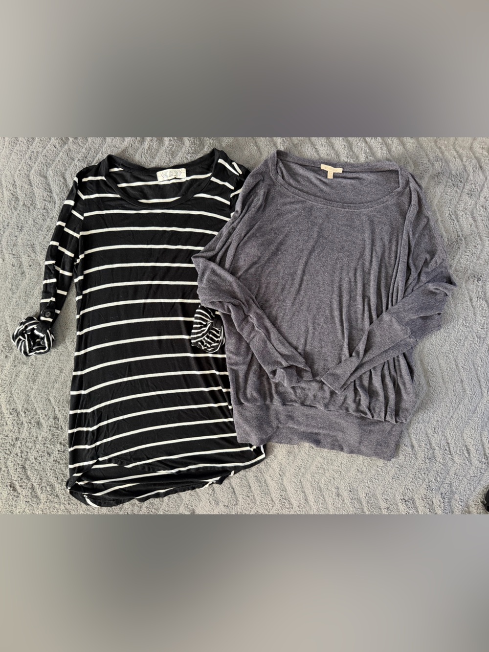 Bordeaux Ribbed Knit Top Gray  & Knit Rose black white striped 3/4 sleeves